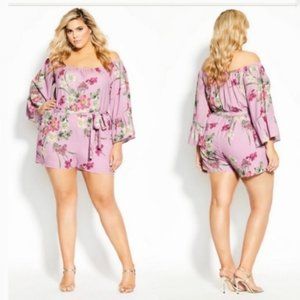 NWT City Chic Pink Floral Bell sleeve playsuit romper plus size XXL/24